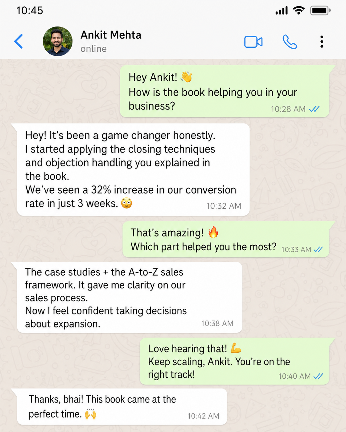 WhatsApp testimonial screenshot 1