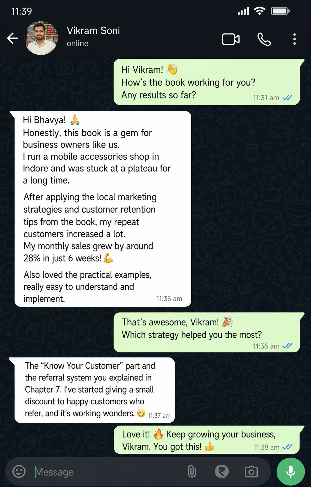WhatsApp testimonial screenshot 2